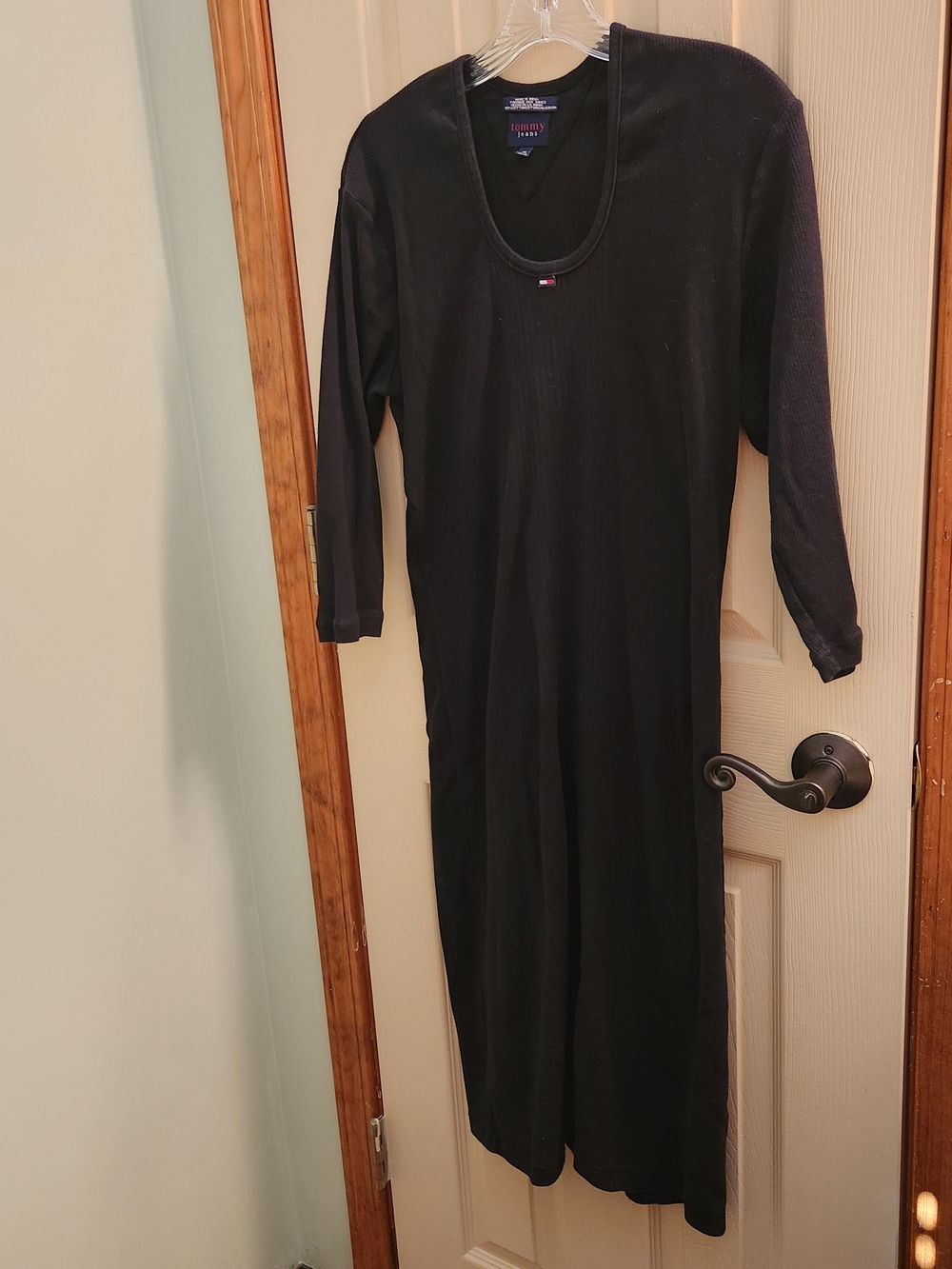 Tommy Hilfiger Black Ribbed ½ Sleeve Midi Night Dress Sz XL